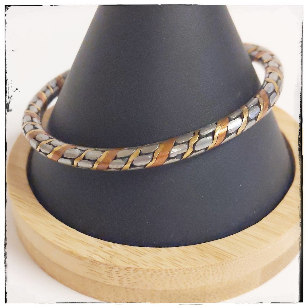 Mixed Metal Copper Boho Bangle Cuff Large Wrist